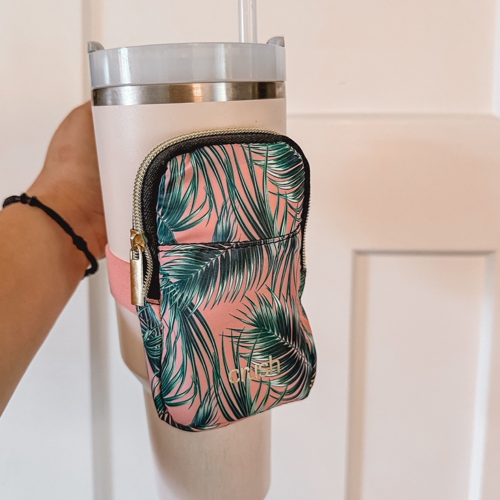 Pink and Green Palm Leaf Tumbler Pouch Bag